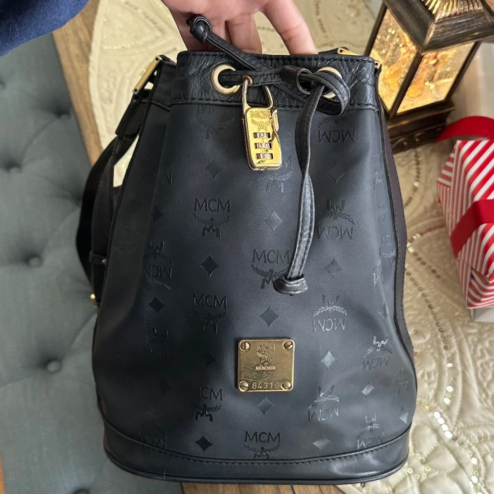 Vintage MCM Black Canvas/Leather Bucket Bag - Picture 11 of 16